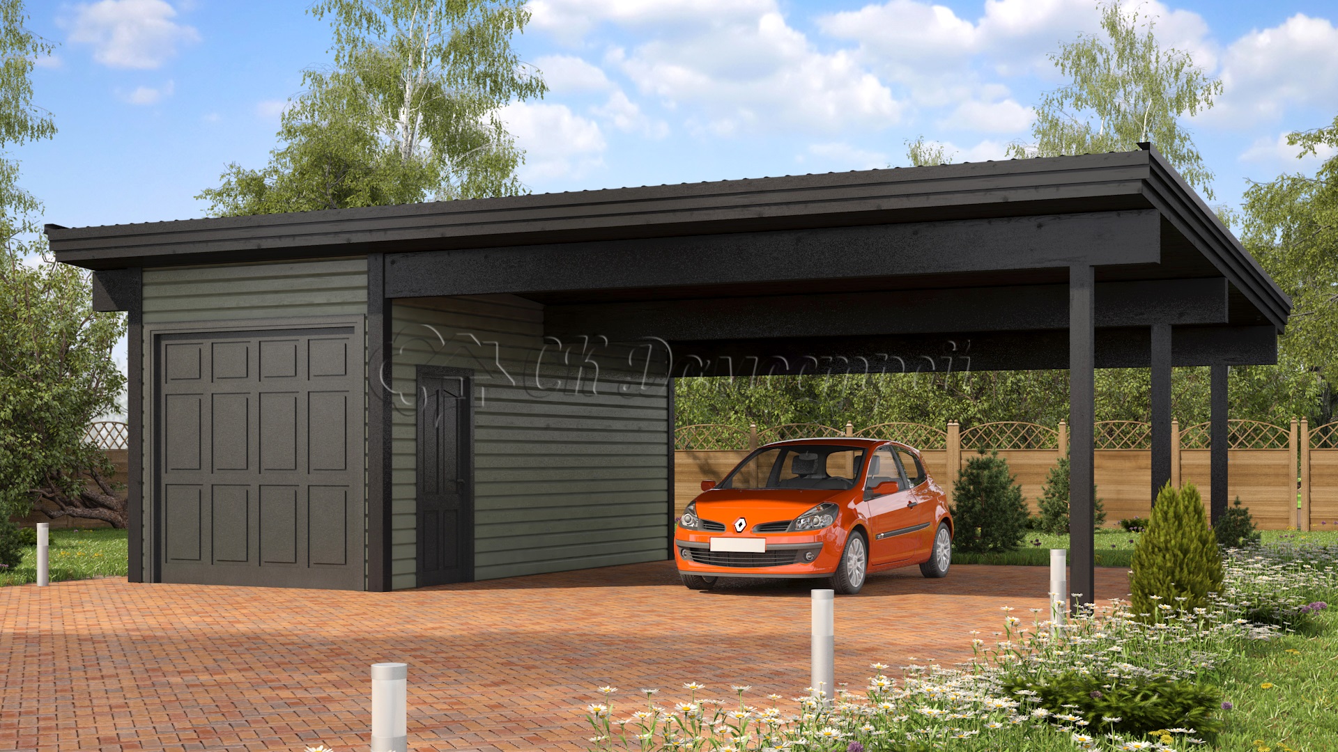 Навес с гаражом 3х6